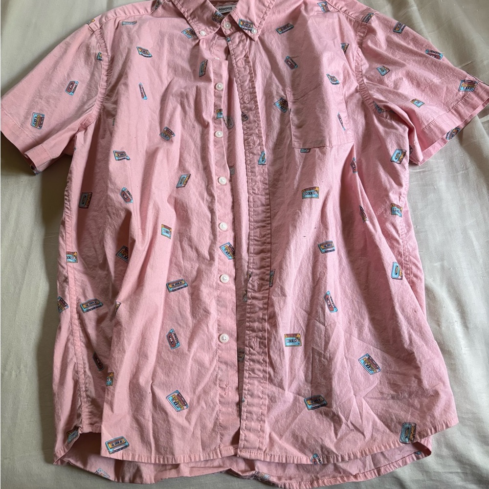 Sonoma Pink Casual Button Down Shirt Relaxed Fit